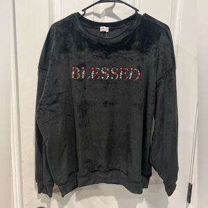 Black Velvet Blessed Embroidered Sweatshirt women’s